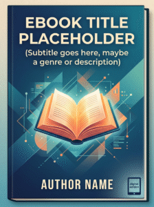 Ebook cover with open book graphic, title placeholder, subtitle placeholder, and author name placeholder